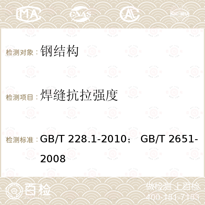 焊缝抗拉强度 GB/T 228.1-2010 金属材料 拉伸试验 第1部分:室温试验方法