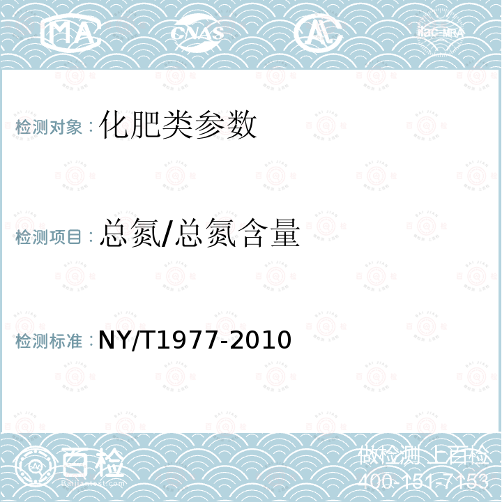 总氮/总氮含量 NY/T 1977-2010 水溶肥料 总氮、磷、钾含量的测定