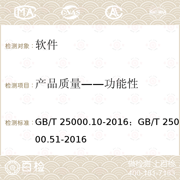 产品质量——功能性 GB/T 25000.10-2016 系统与软件工程 系统与软件质量要求和评价(SQuaRE) 第10部分:系统与软件质量模型