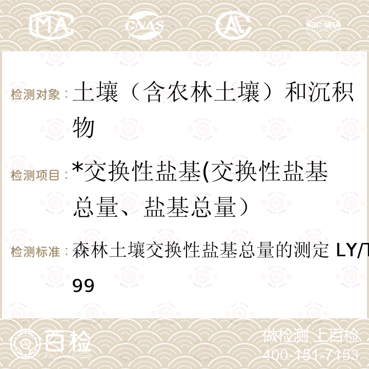 *交换性盐基(交换性盐基总量、盐基总量） 森林土壤交换性盐基总量的测定 LY/T 1244-1999