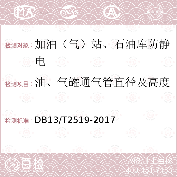 油、气罐通气管直径及高度 DB13/T 2519-2017 危险场所电气防爆安全检测技术规范