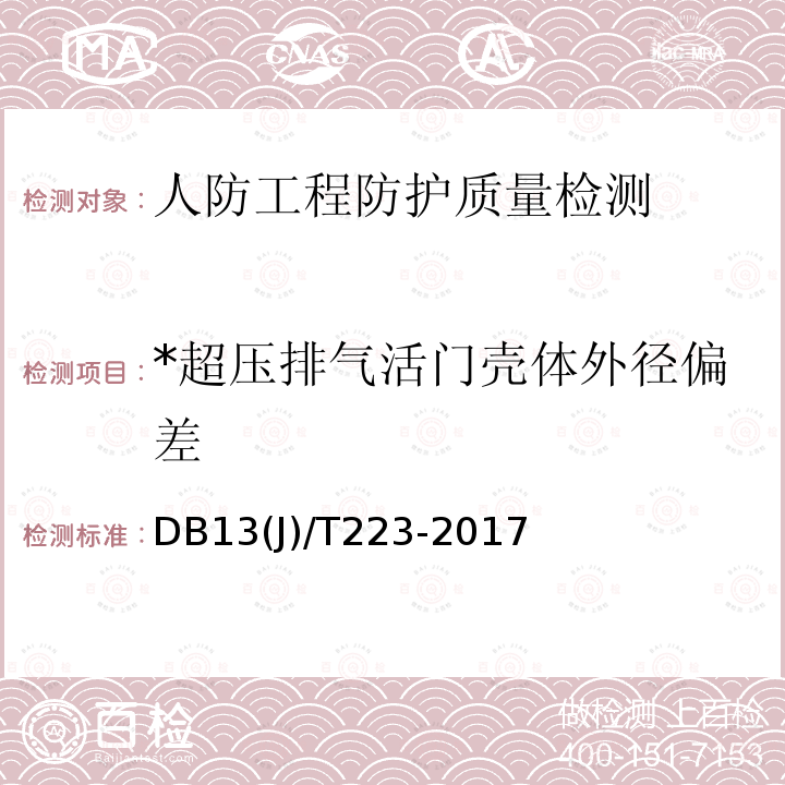 *超压排气活门壳体外径偏差 DB37/T 4187-2020 人民防空工程防护质量检测鉴定技术规范