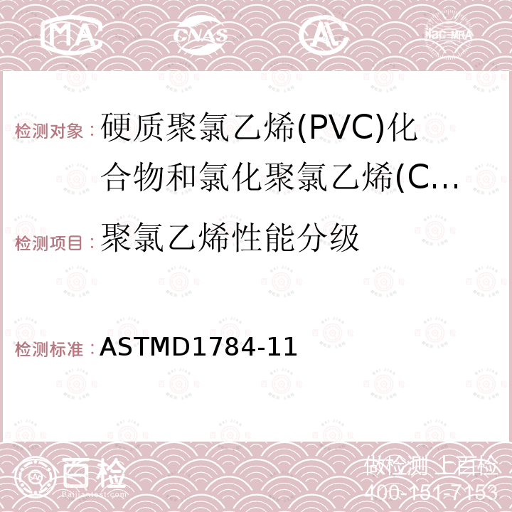 聚氯乙烯性能分级 硬质聚氯乙烯(PVC)化合物和氯化聚氯乙烯(CPVC)化合物的标准规范 ASTMD1784-11