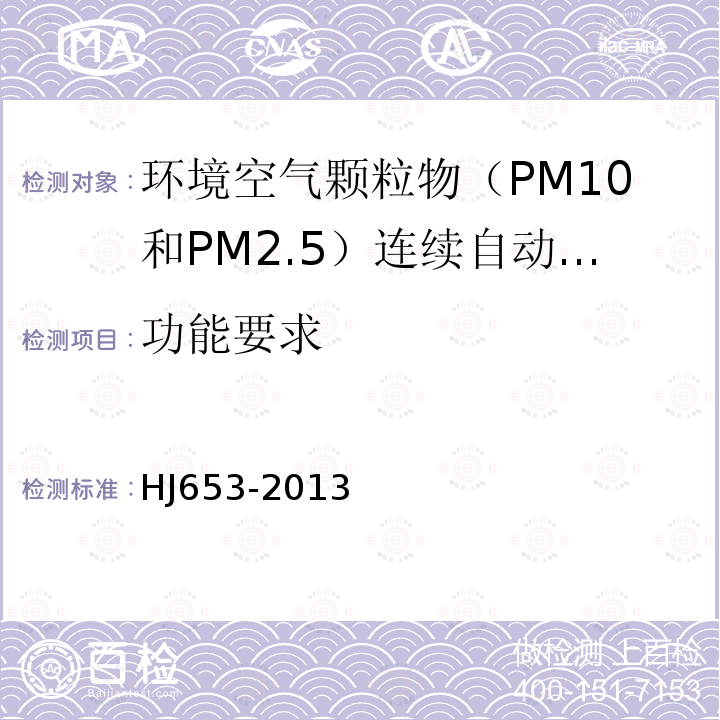 功能要求 环境空气颗粒物（PM10和PM2.5）连续自动监测系统技术要求及检测方法 HJ653-2013