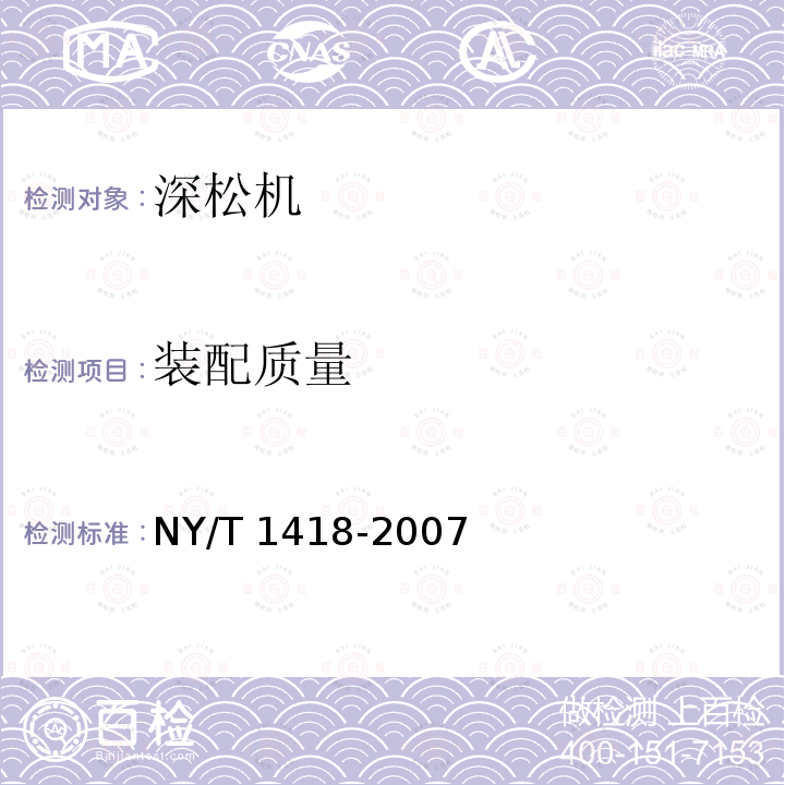 装配质量 NY/T 1418-2007 深松机质量评价技术规范