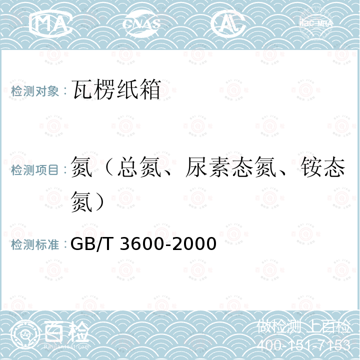 氮（总氮、尿素态氮、铵态氮） GB/T 3600-2000 肥料中氨态氮含量的测定 甲醛法