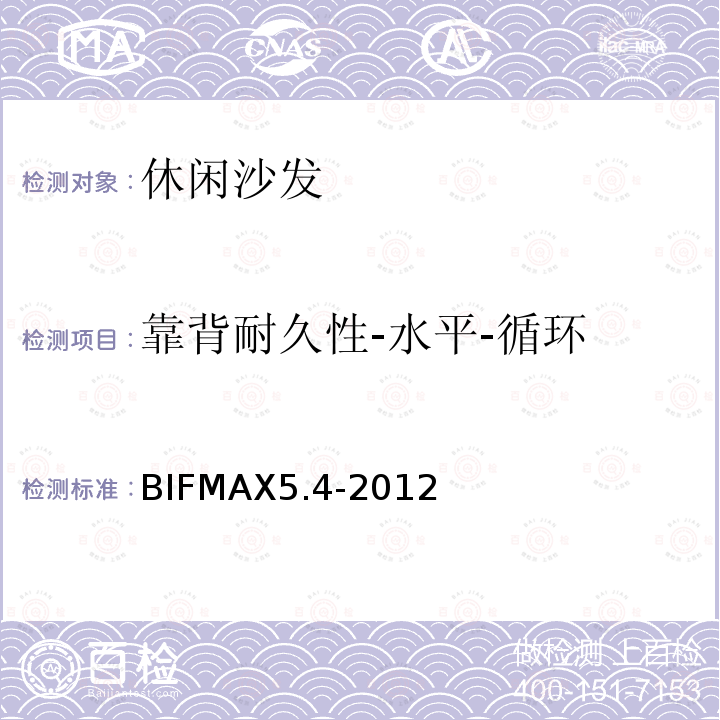 靠背耐久性-水平-循环 休闲沙发 BIFMAX5.4-2012