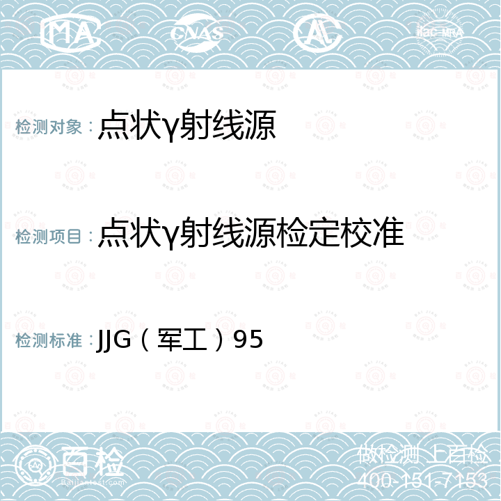 点状γ射线源检定校准 用标准级锗γ谱仪测定点状γ射线源 JJG（军工）95