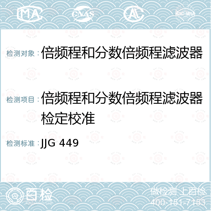 倍频程和分数倍频程滤波器检定校准 倍频程和分数倍频程滤波器检定规程 JJG 449