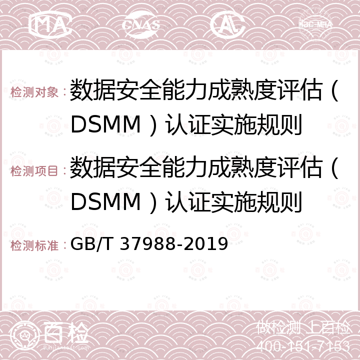 数据安全能力成熟度评估（DSMM）认证实施规则 信息安全技术 数据安全能力成熟度模型 GB/T 37988-2019