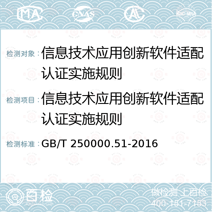 信息技术应用创新软件适配认证实施规则 GB/T 25000.51-2016 系统与软件工程 系统与软件质量要求和评价(SQuaRE) 第51部分:就绪可用软件产品(RUSP)的质量要求和测试细则