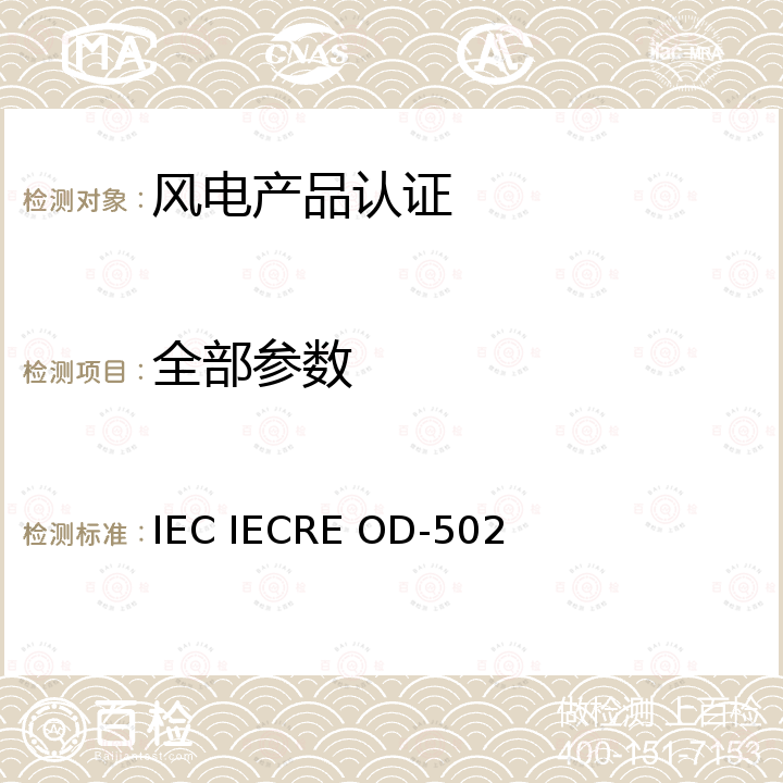全部参数 项目认证方案 IEC IECRE OD-502