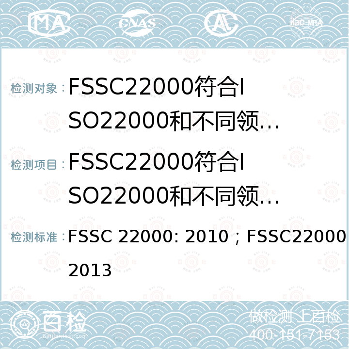 FSSC22000符合ISO22000和不同领域前提方案之技术标准 的食品安全体系认证 食品安全体系认证22000-符合ISO22000和不同领域前提方案之技术标准的食品安全体系认证规范 FSSC 22000: 2010；FSSC22000：2013