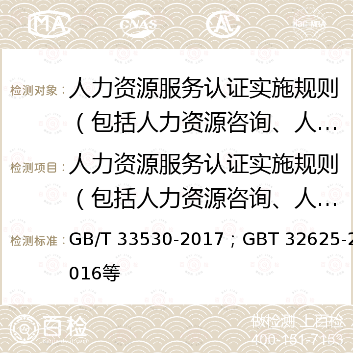 人力资源服务认证实施规则（包括人力资源咨询、人力资源外包服务等认证） GB/T 33530-2017 人力资源外包服务规范