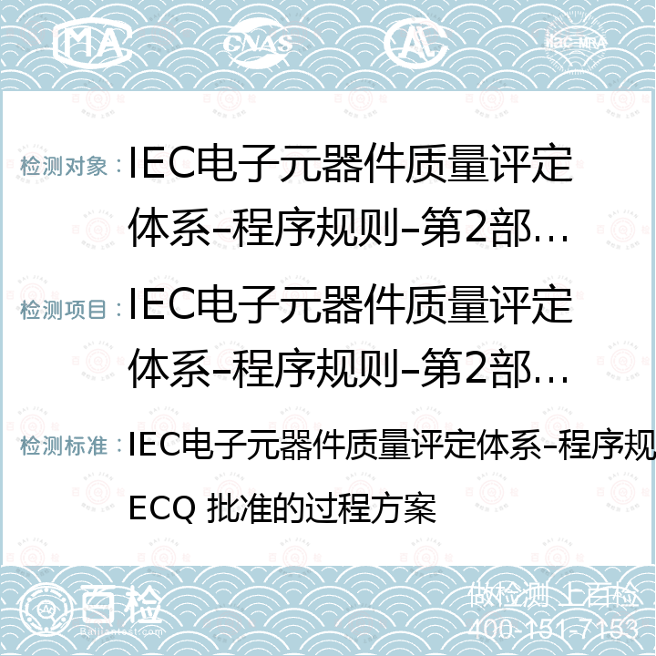 IEC电子元器件质量评定体系–程序规则–第2部分: IECQ 批准的过程方案 IEC电子元器件质量评定体系–程序规则–第2部分: IECQ 批准的过程方案 