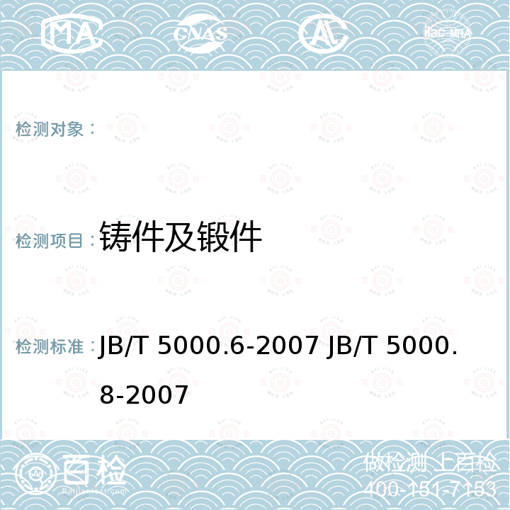 铸件及锻件 JB/T 5000.6-2007 重型机械通用技术条件 第6部分:铸钢件