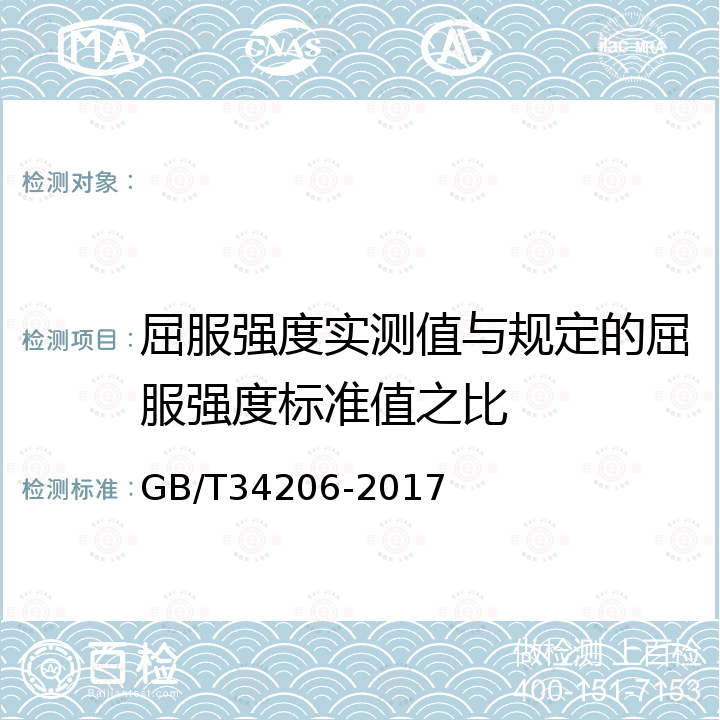 屈服强度实测值与规定的屈服强度标准值之比 GB/T 34206-2017 海洋工程混凝土用高耐蚀性合金带肋钢筋