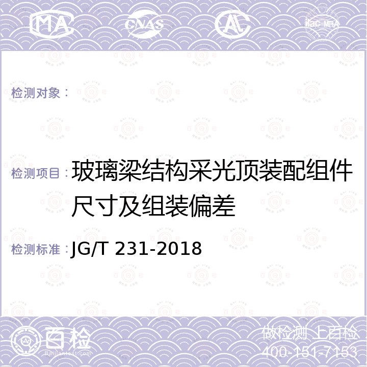 玻璃梁结构采光顶装配组件尺寸及组装偏差 JG/T 231-2018 建筑玻璃采光顶技术要求