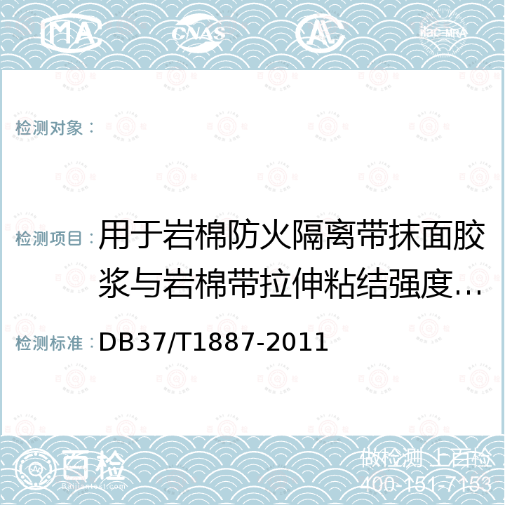 用于岩棉防火隔离带抹面胶浆与岩棉带拉伸粘结强度(标准状态、浸水后) DB37/T 1887-2011 岩棉板外墙外保温系统