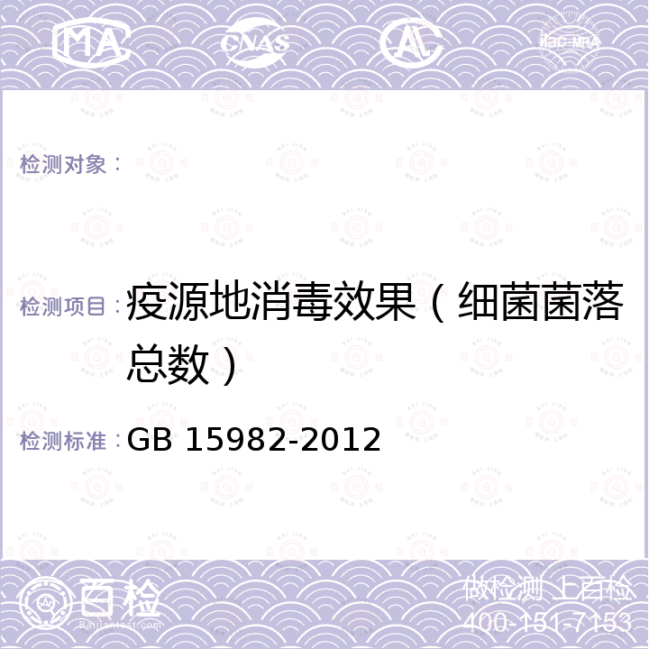 疫源地消毒效果（细菌菌落总数） GB 15982-2012 医院消毒卫生标准