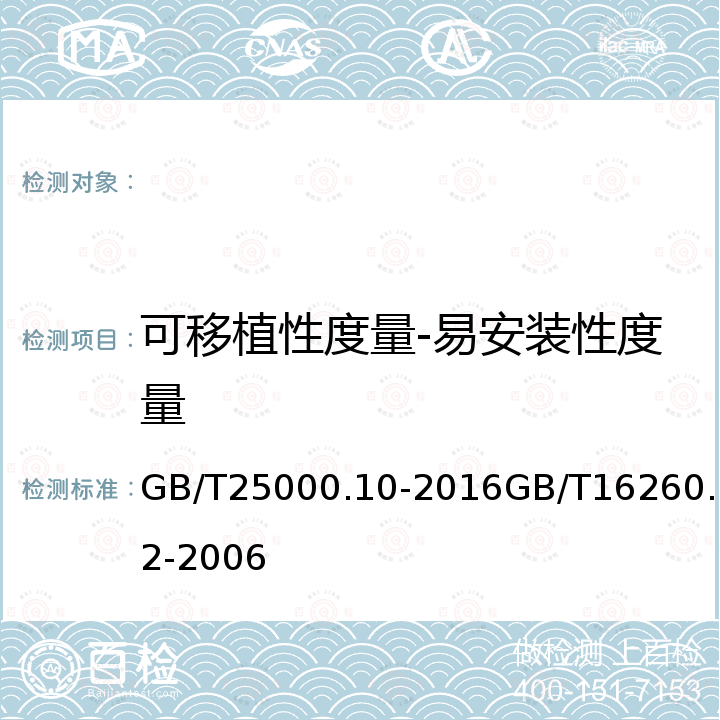 可移植性度量-易安装性度量 GB/T 25000.10-2016 系统与软件工程 系统与软件质量要求和评价(SQuaRE) 第10部分:系统与软件质量模型