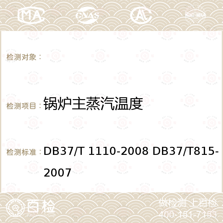 锅炉主蒸汽温度 热电联产机组节能监测方法 热电联产机组经济运行 DB37/T 1110-2008 DB37/T815-2007