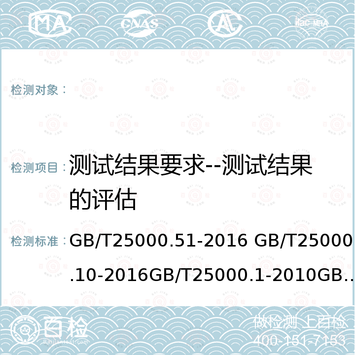 测试结果要求--测试结果的评估 GB/T 25000.51-2016 系统与软件工程 系统与软件质量要求和评价(SQuaRE) 第51部分:就绪可用软件产品(RUSP)的质量要求和测试细则