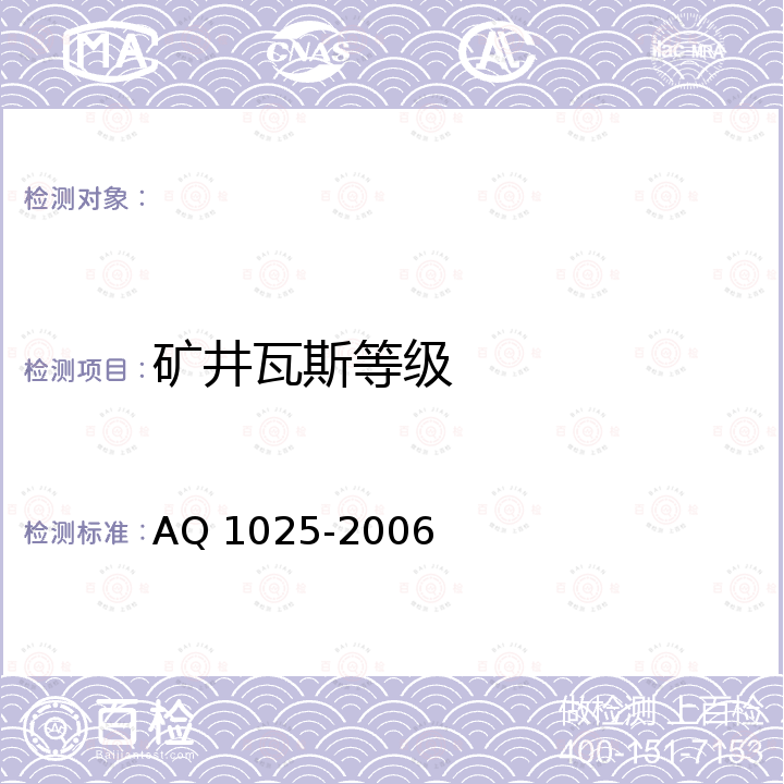 矿井瓦斯等级 Q 1025-2006 鉴定规范 A