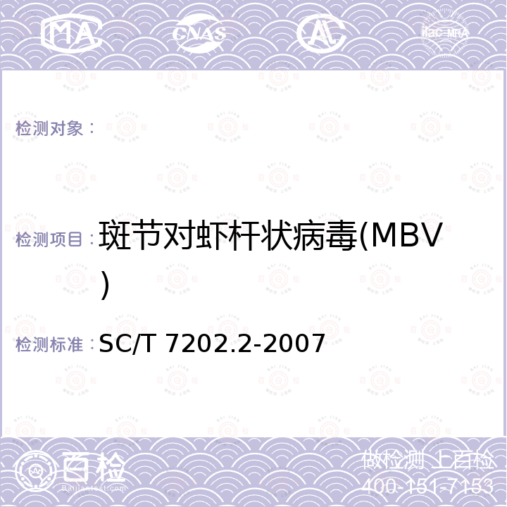 斑节对虾杆状病毒(MBV) SC/T 7202.2-2007 斑节对虾杆状病毒病诊断规程 第2部分:PCR检测法