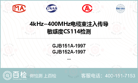 4kHz~400MHz电缆束注入传导敏感度CS114检测