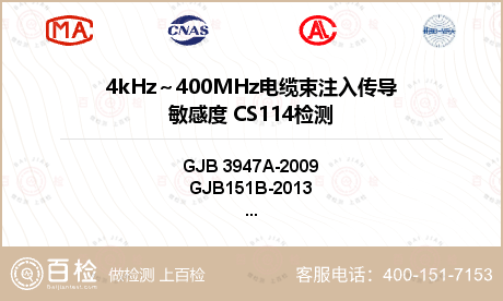 4kHz～400MHz电缆束注入传导敏感度 CS114检测