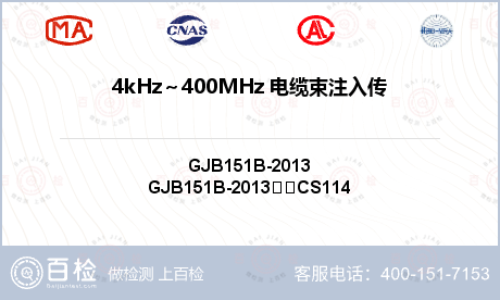 4kHz～400MHz 电缆束注入传导敏感度       CS114检测