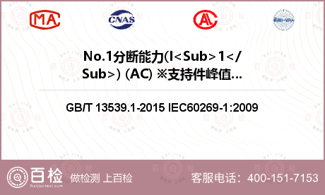 No.1分断能力(I<Sub>1</Sub>) (AC) ※支持件峰值耐受电流检测