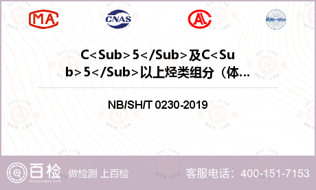 C<Sub>5</Sub>及C<Sub>5</Sub>以上烃类组分（体积分数）检测
