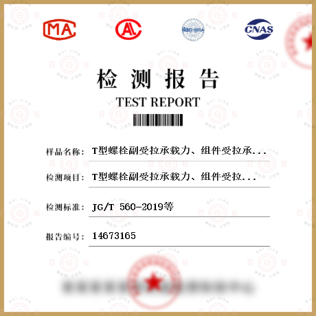 T型螺栓副受拉承载力、组件受拉承载力检测