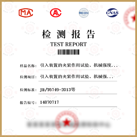 引入装置的夹紧作用试验、机械强度和密封性能试验检测