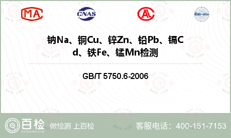 钠Na、铜Cu、锌Zn、铅Pb、镉Cd、铁Fe、锰Mn检测