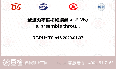 载波频率偏移和漂离 at 2 Ms/s, preamble through payload检测