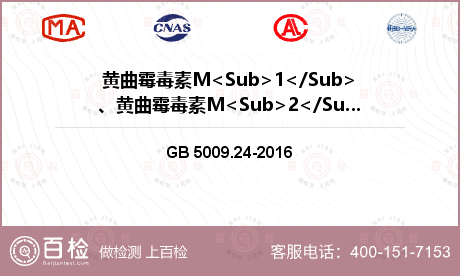 黄曲霉毒素M<Sub>1</Sub>、黄曲霉毒素M<Sub>2</Sub>检测