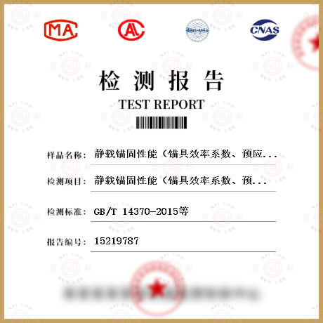 靜載錨固性能（錨具效率系數、預應力筋總應變）檢測
